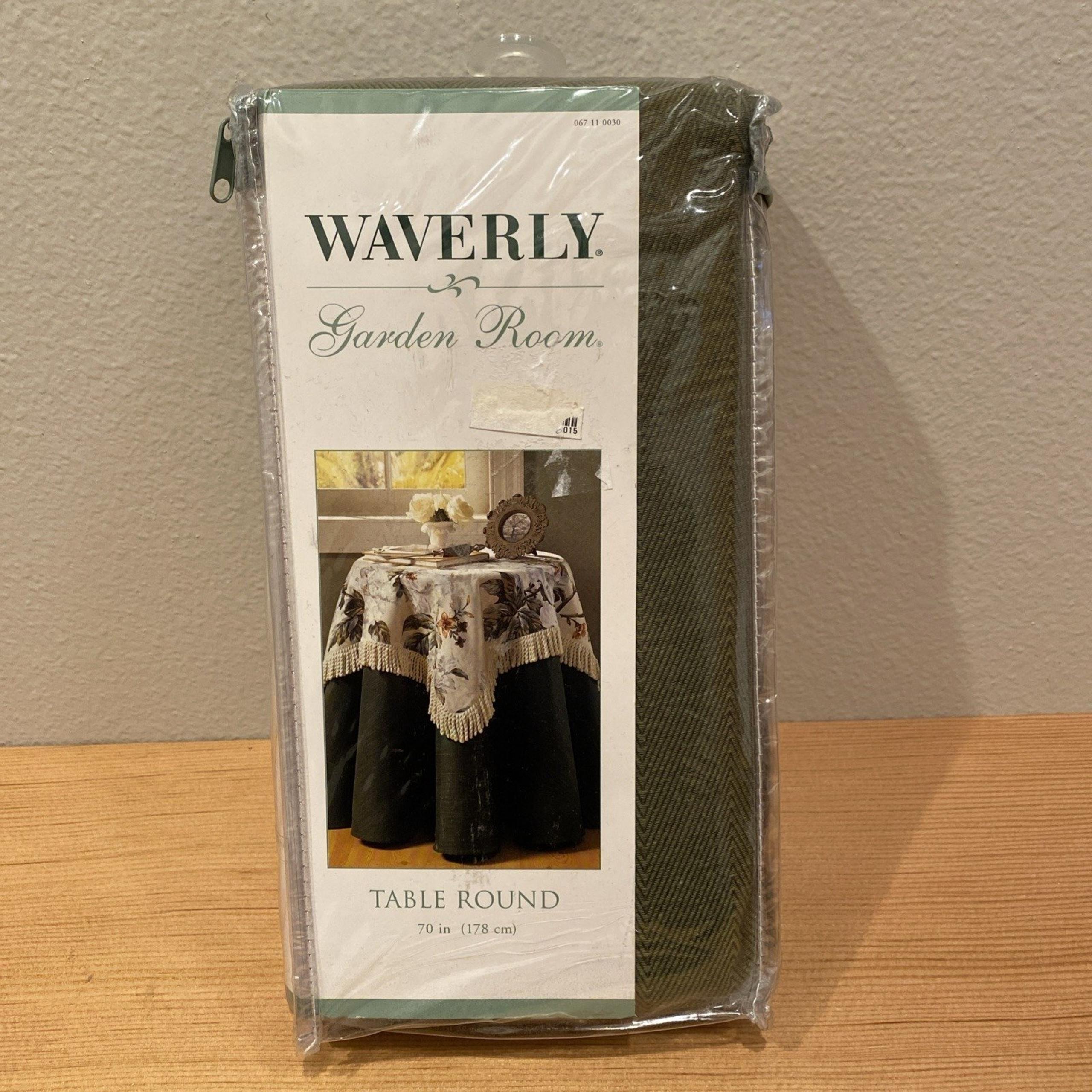 WAVERLY Garden Room Fabric Tablecloth Round 70" CAROLINA GARDENS Dark Green NEW