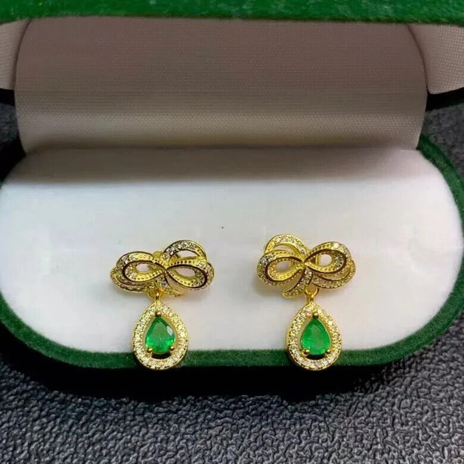 Colombian Emerald Twist Stud Earrings, Natural Emerald Stud Earrings