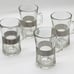 Vintage Danish Modern Glass and Brushed Metal Mug 4-pc Set 8 oz (c. 1950s)