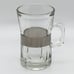 Vintage Danish Modern Glass and Brushed Metal Mug 4-pc Set 8 oz (c. 1950s)
