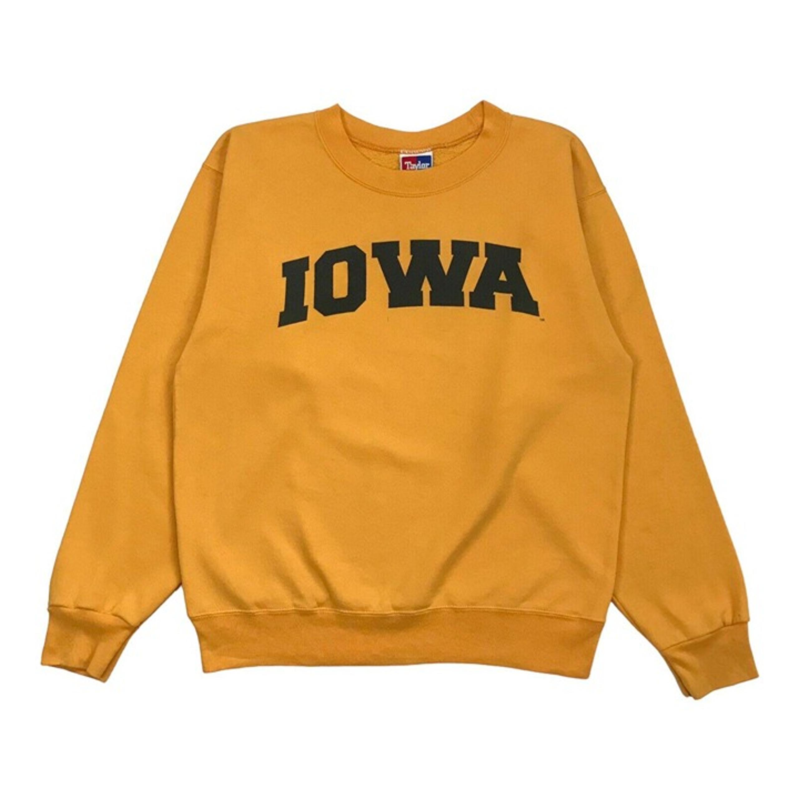 VINTAGE IOWA HAWKEYES SWEATSHIRT SMALL S MENS YELLOW CREWNECK PULLOVER BIG LOGO
