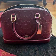 Coach Signature Debossed Mini Sierra Patent Leather Satchel Bag red/maroon