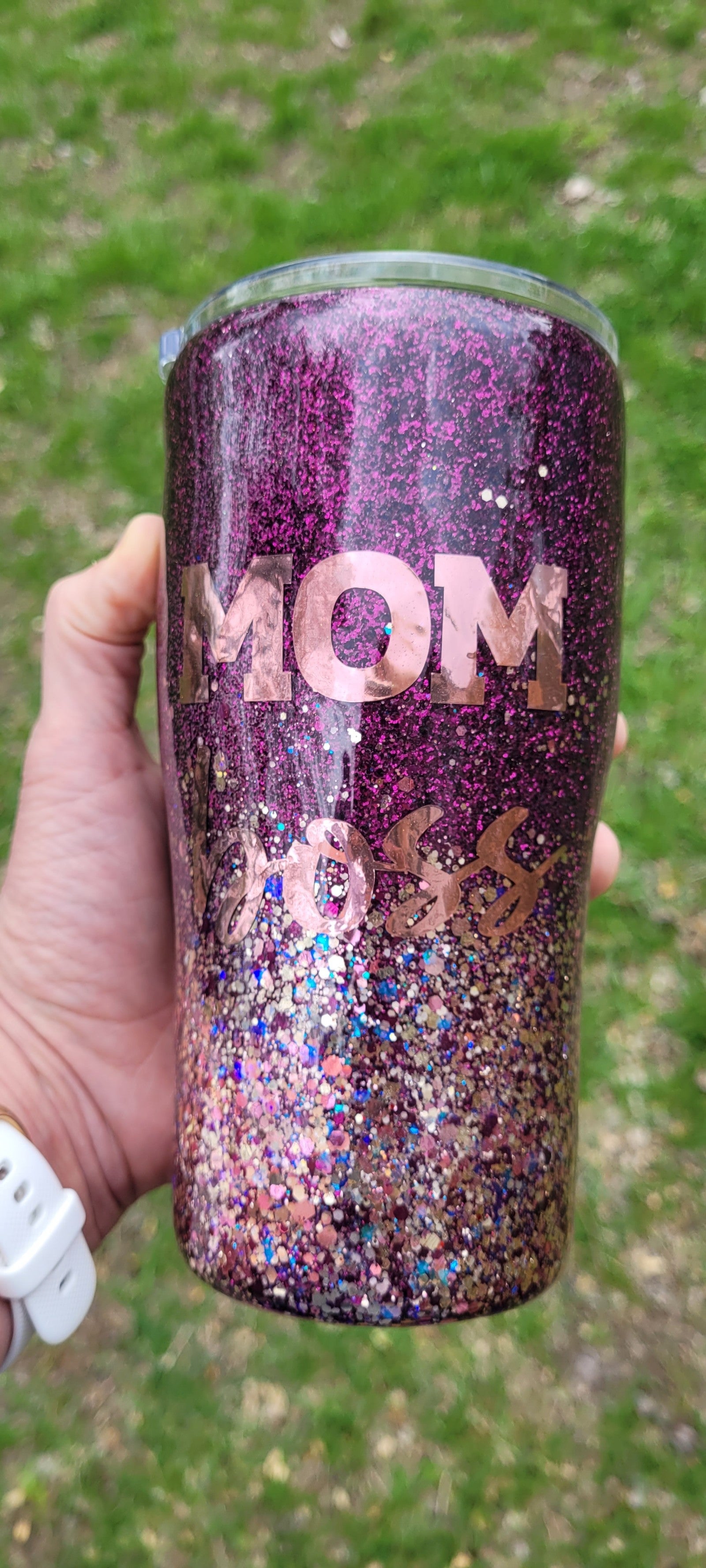 Boss Mom Purple Epoxy Glitter Tumbler 20 oz
