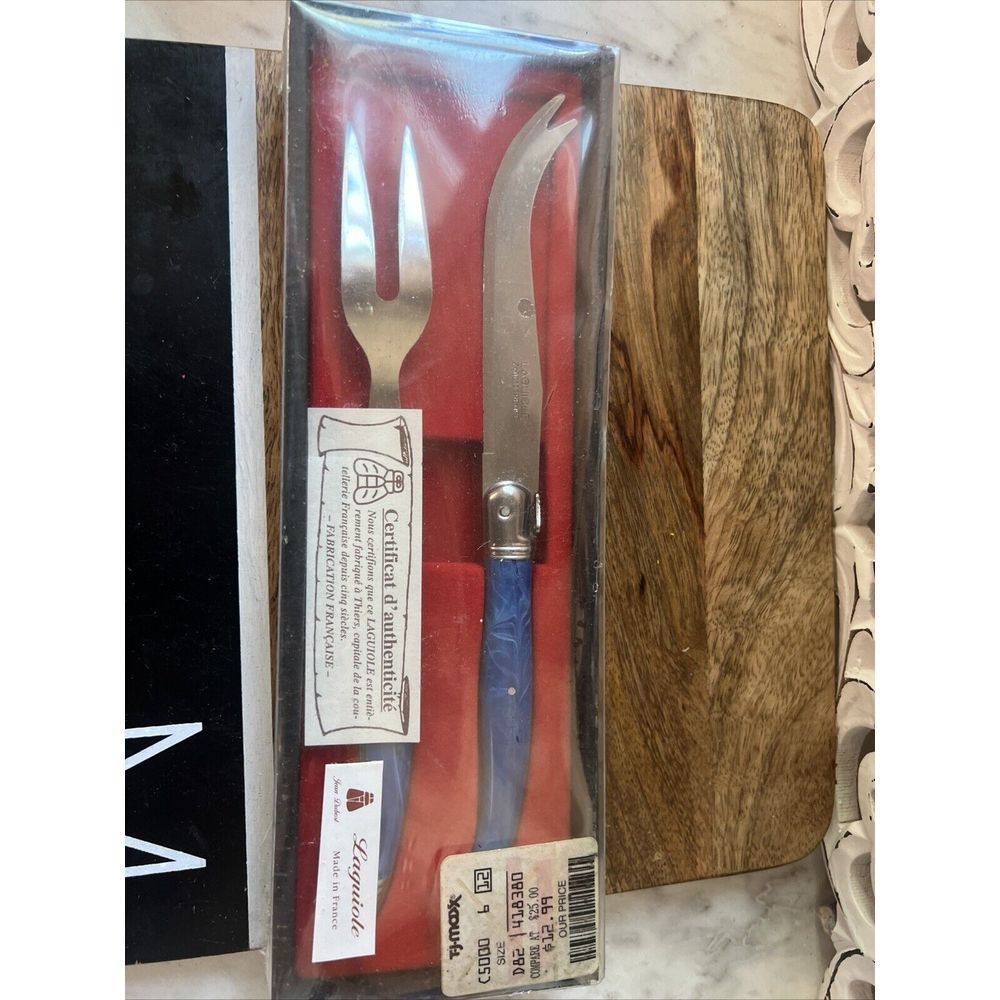 Laguiole JeanDubost Blue Handle bee Laurie 2 Sealed Stainless Cheese Set NEW L