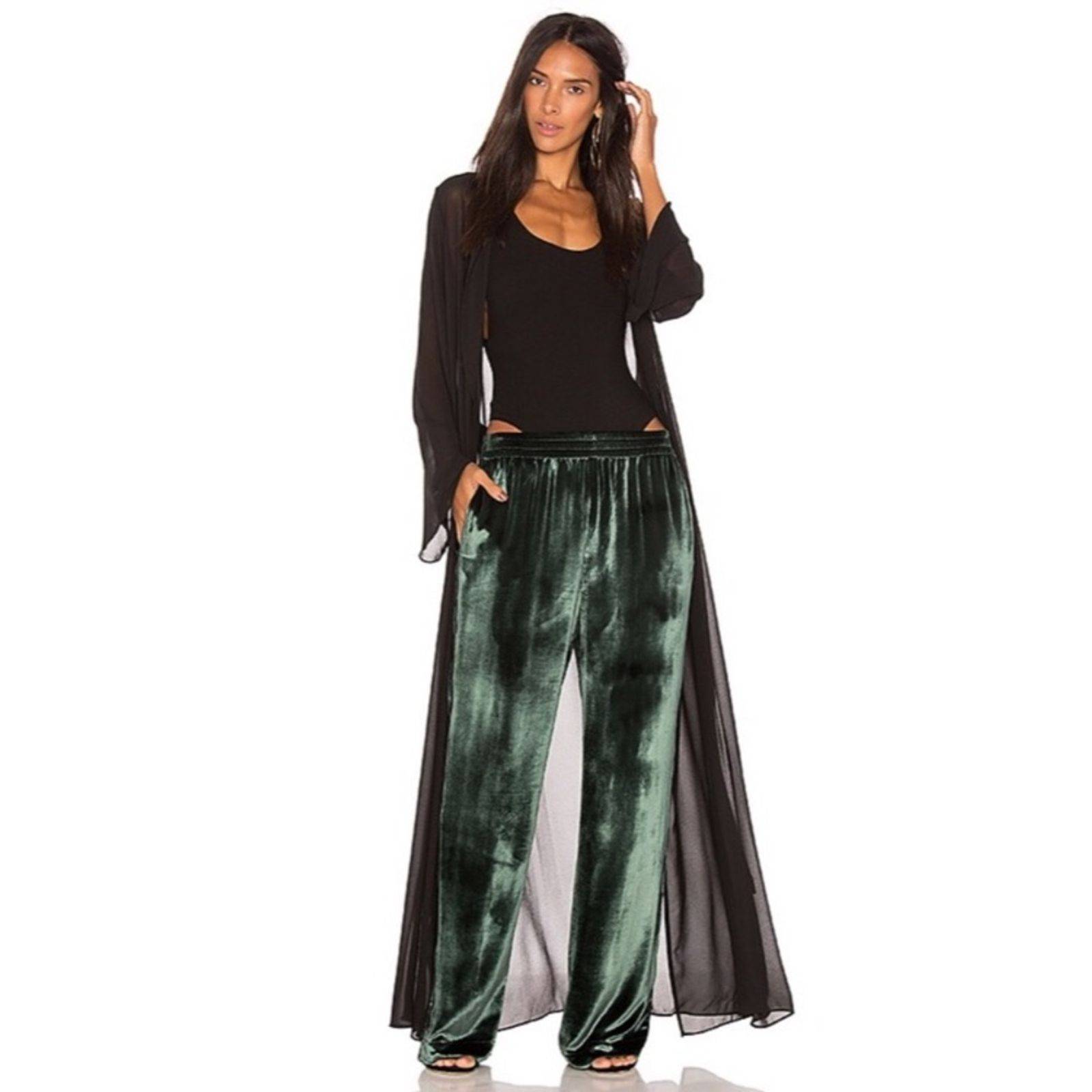 J Brand Green Ardon Velvet WideLeg Pants