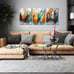 Feather Wall Art for Living Room, Yellow Green Red Wall-Decor 12x16 Inches 3-Pcs