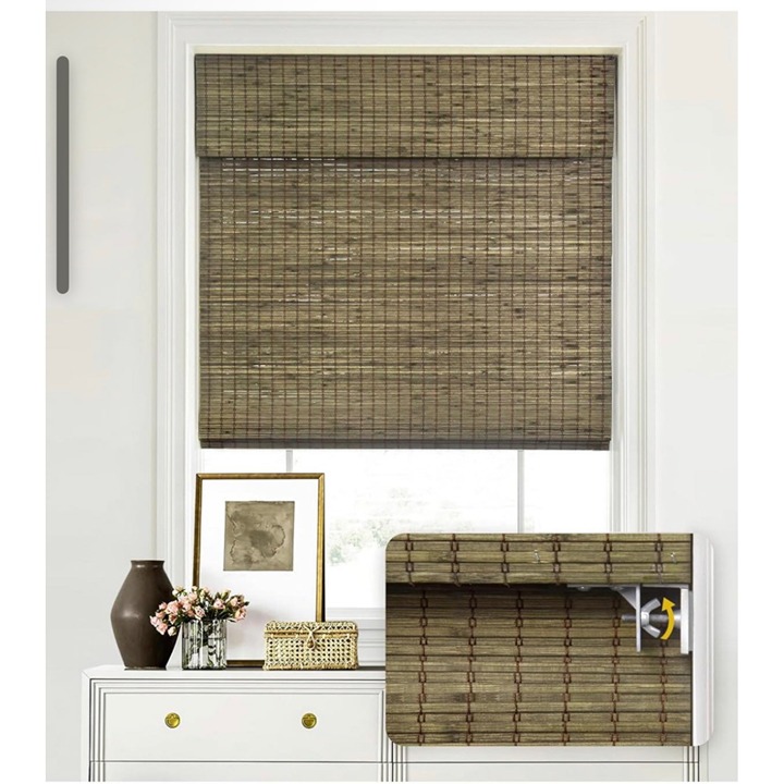 LazBlinds No Tools No Drill Cordless Bamboo Roman Shades, 33.5'' W x 64'' H
