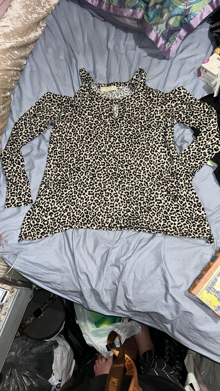 Michael Kors Leopard Print Cold Shoulder Shirt (Rare & NWOT)
