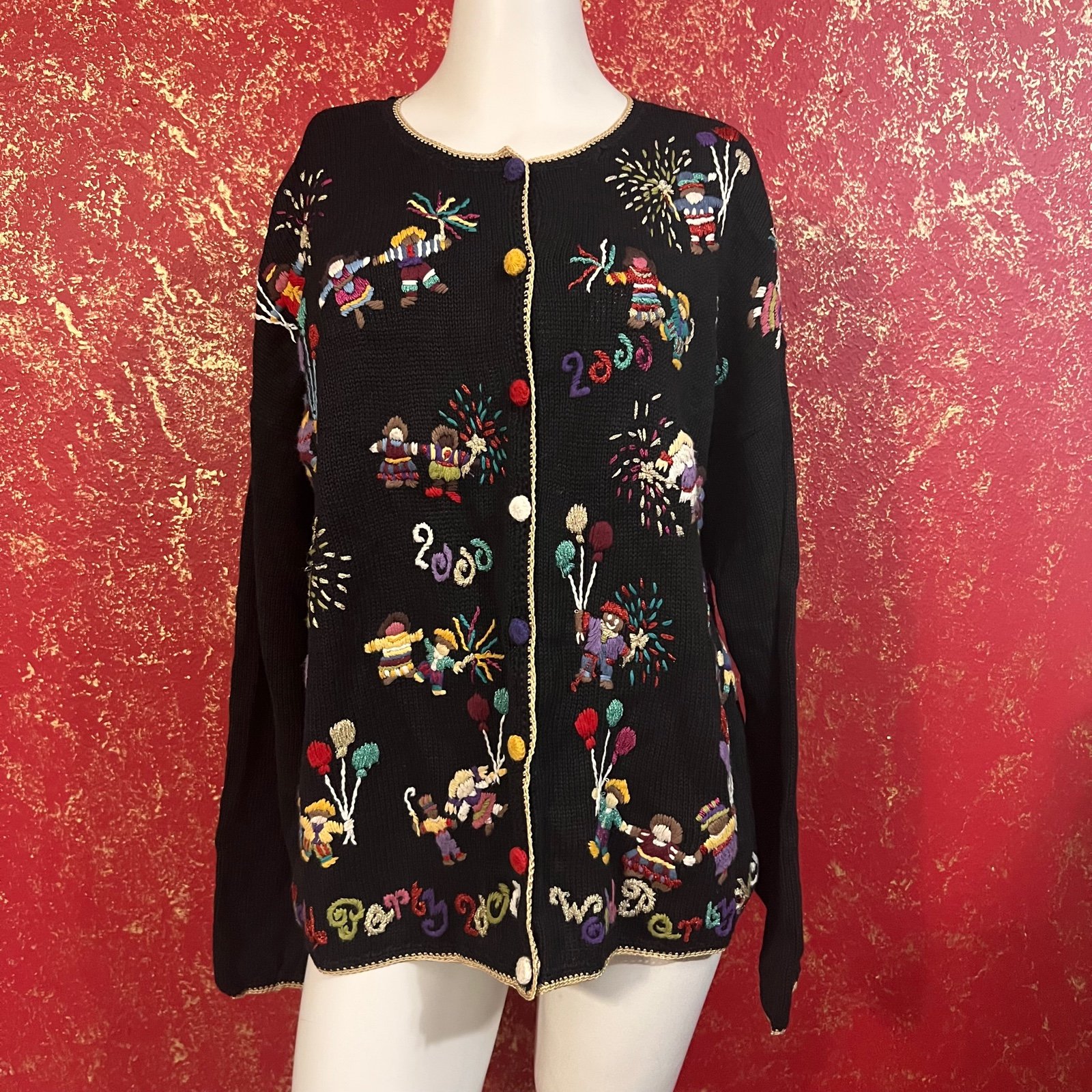 Heirloom Collectibles Vintage Sweater Y2K Cardigan World Party Sweater XL
