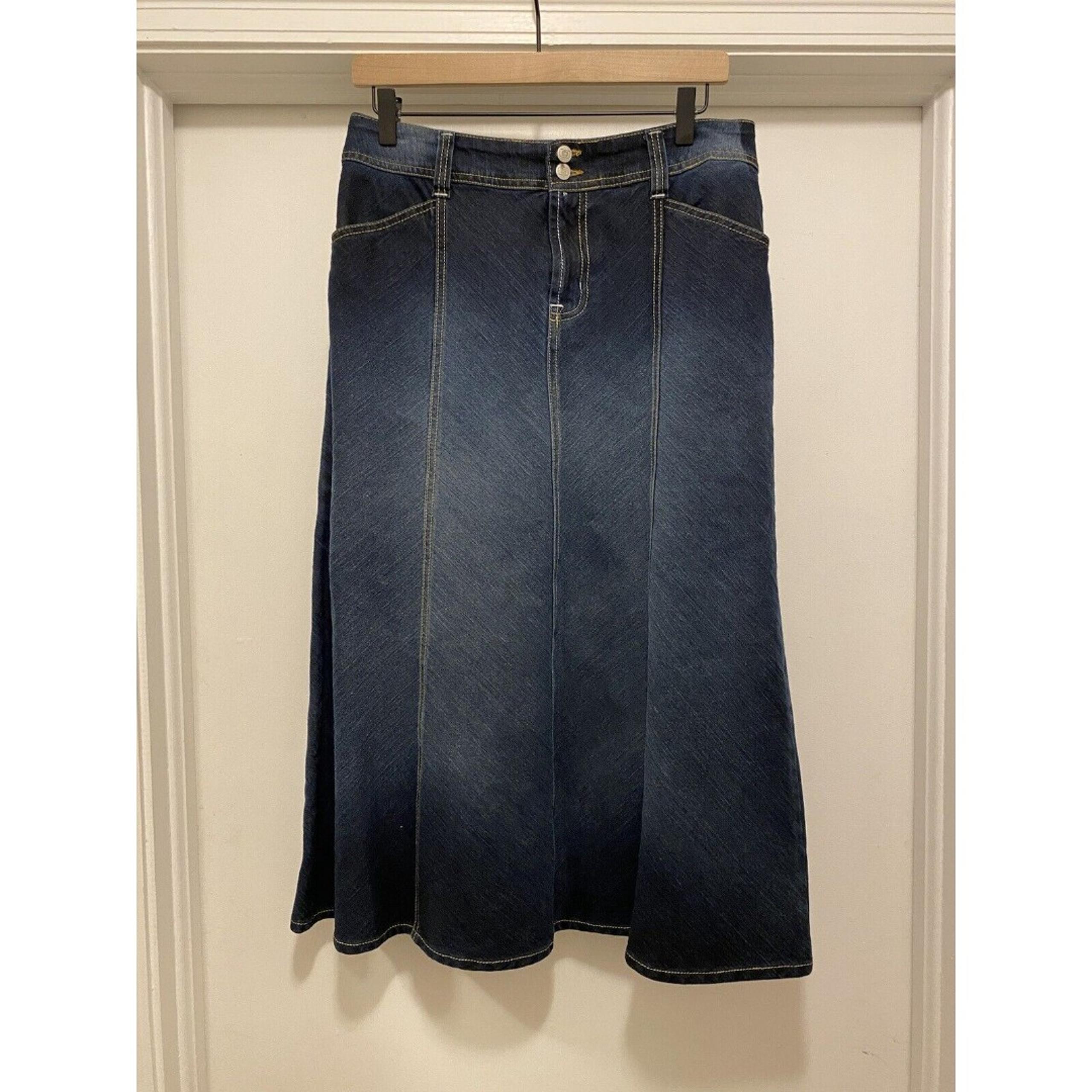 Y2K A-Line MIDI Skirt Blue Jean Denim Modest Sz 8 31 Inch Grunge