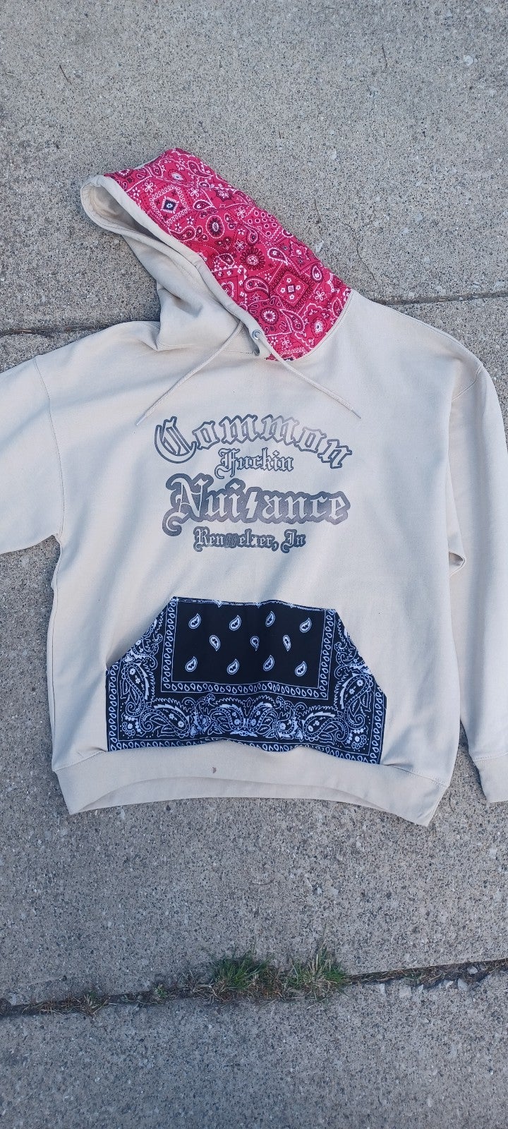 COMMON FUCKIN NUISANCE logo Bandanda pull over hoodie. Gallery dept. Greg lauren