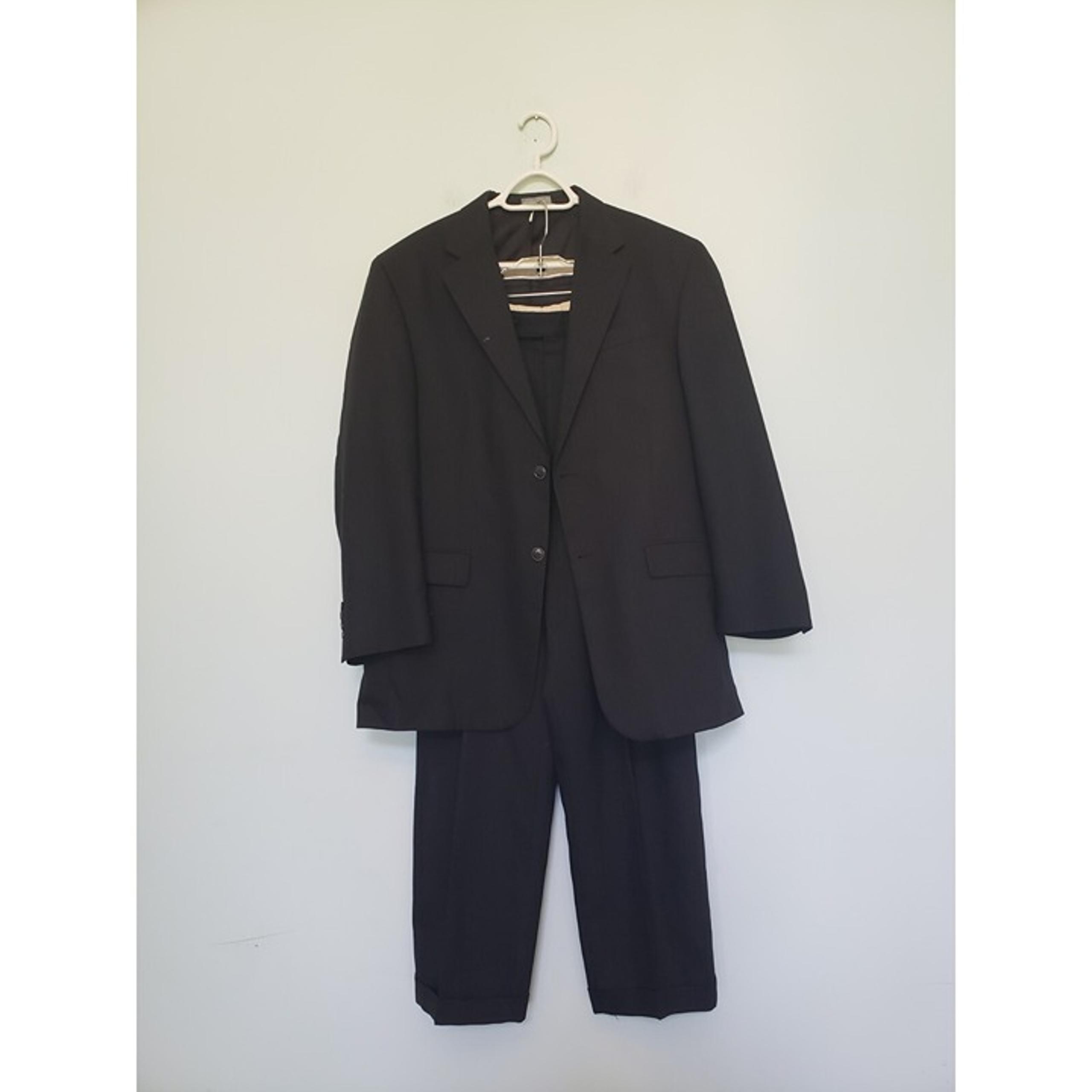 Geoffrey Beene Mens 42R W36 Suit Pinstripe Black Gray Wool Business Old Money