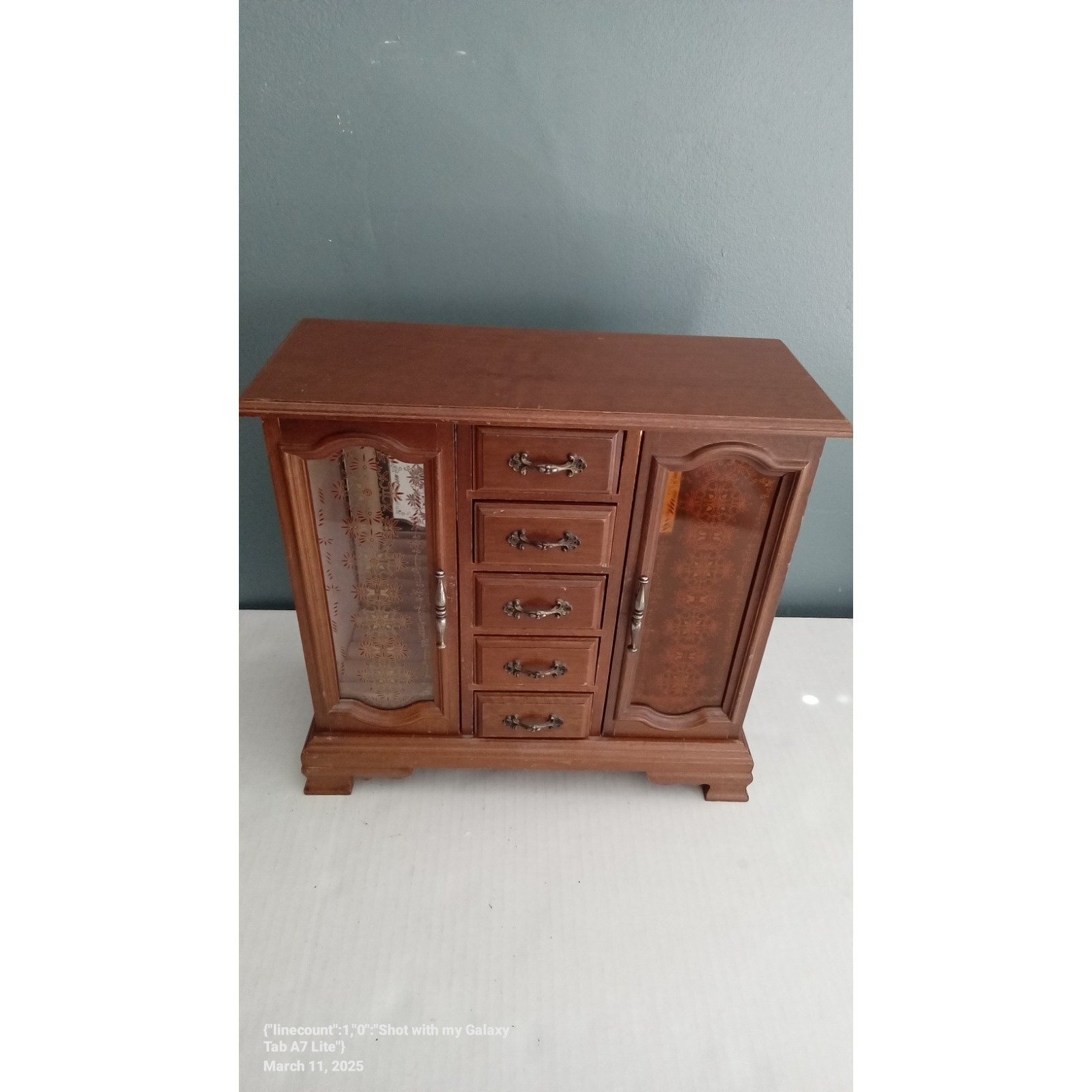 Jewelry Box Armoire Organizer Necklace Ring Storage Chest Wood Brown