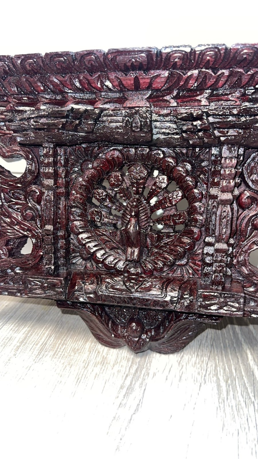 Vintage wooden traditional Ankhi Jhyal with peacock and dragon