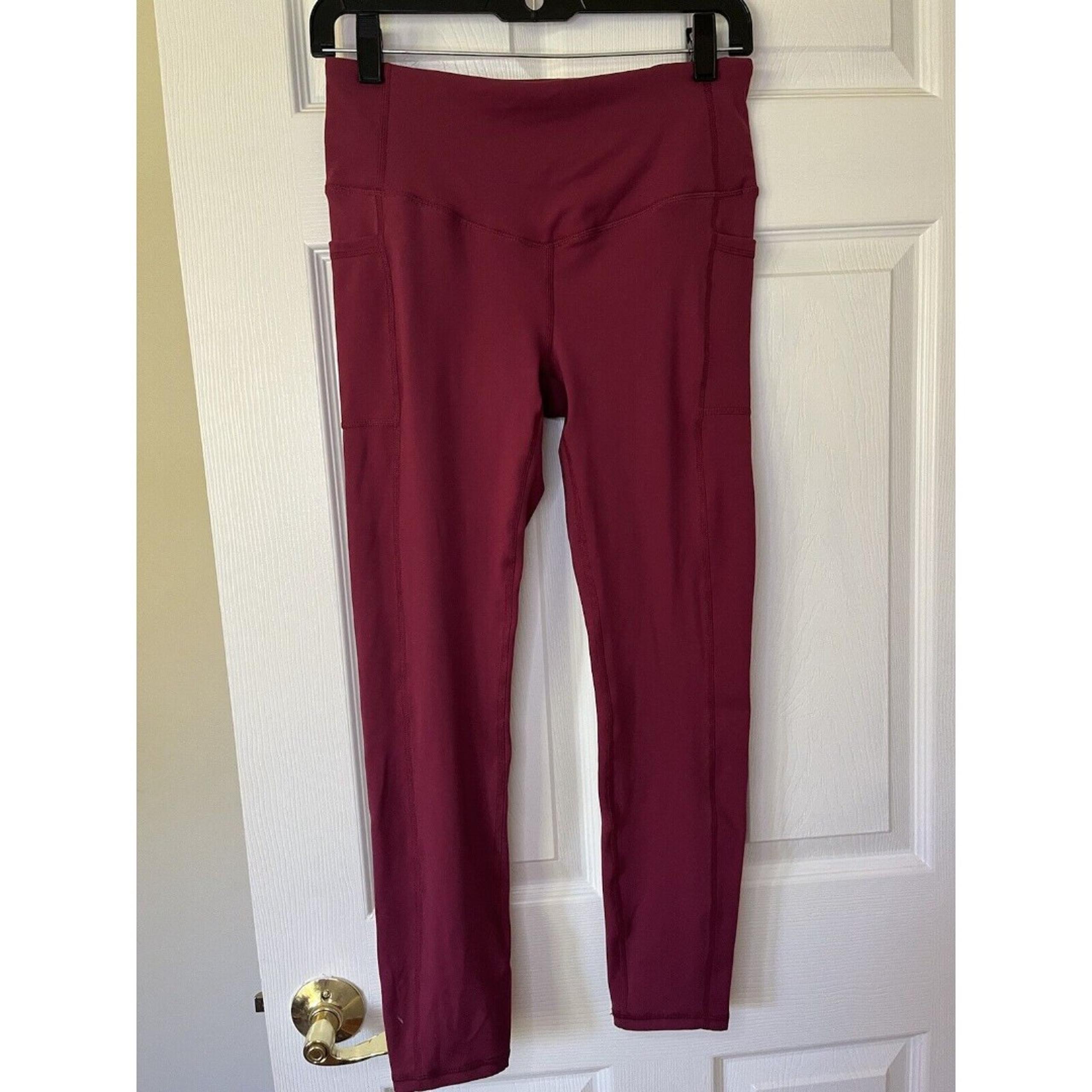 Gaiam Athletic Small Maroon Red Workout Leggings w Side Pockets- Women Small
