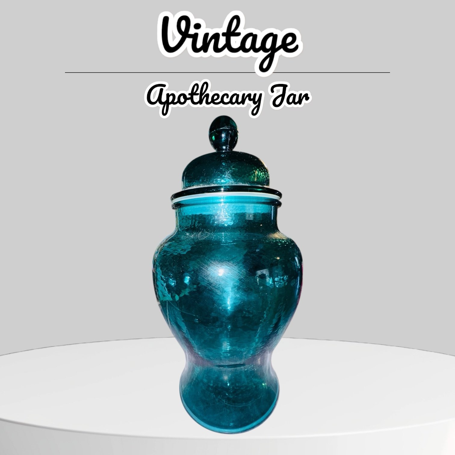 Vintage Teal Blue/Green Glass Ginger Apothecary Jar Canister with Lid EUC