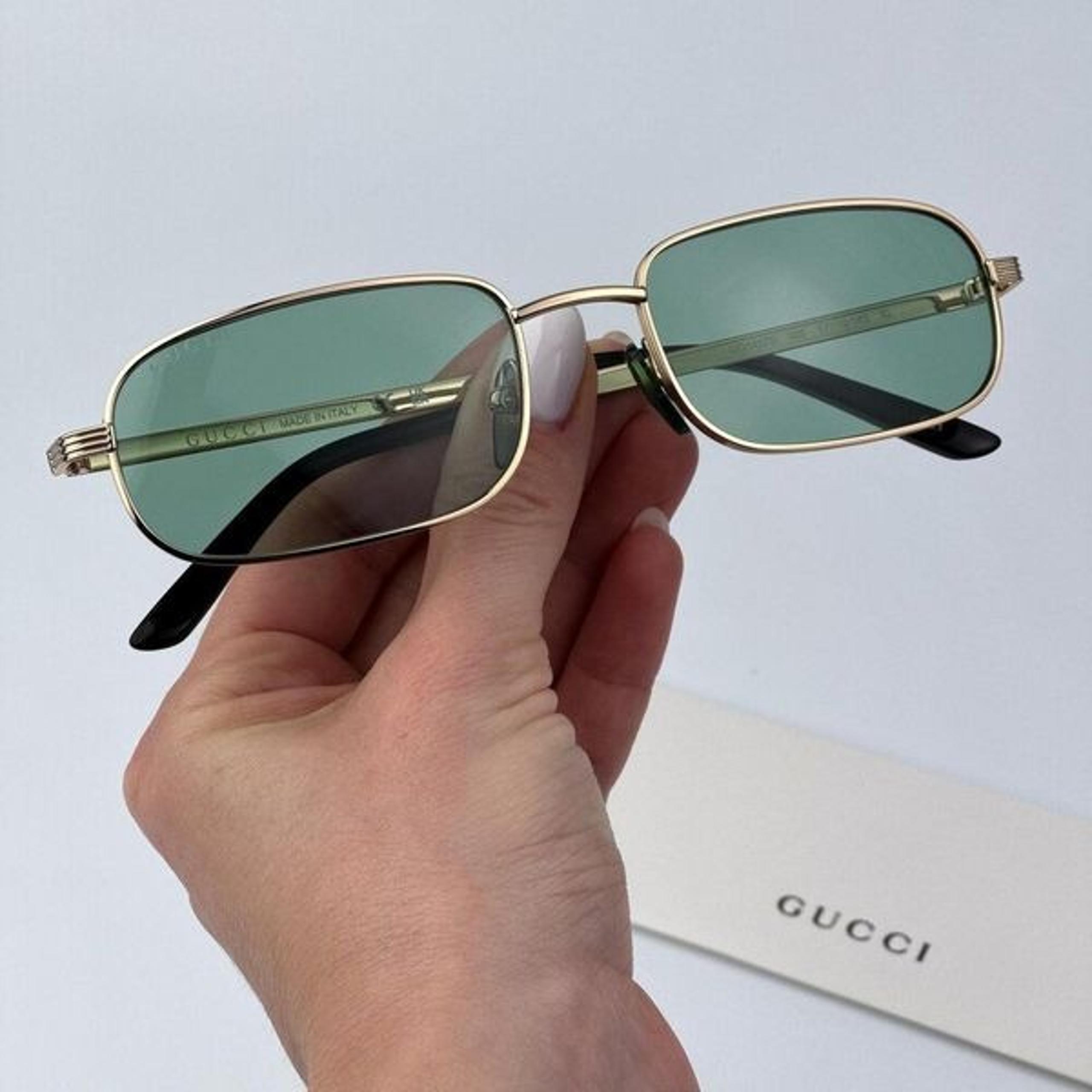 Gucci GG1457S 005 Men BRAND NEW Sunglasses Gold Green Rectangle