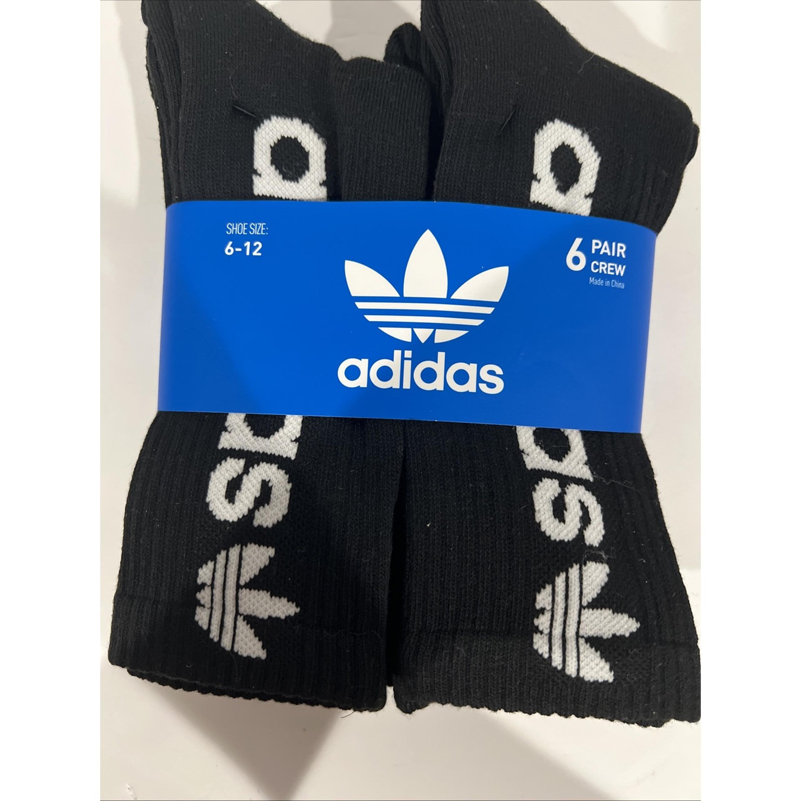 6 PAIRS ADIDAS MENS CREW SOCKS SHOE SIZE 6-12   BLACK/ WHITE