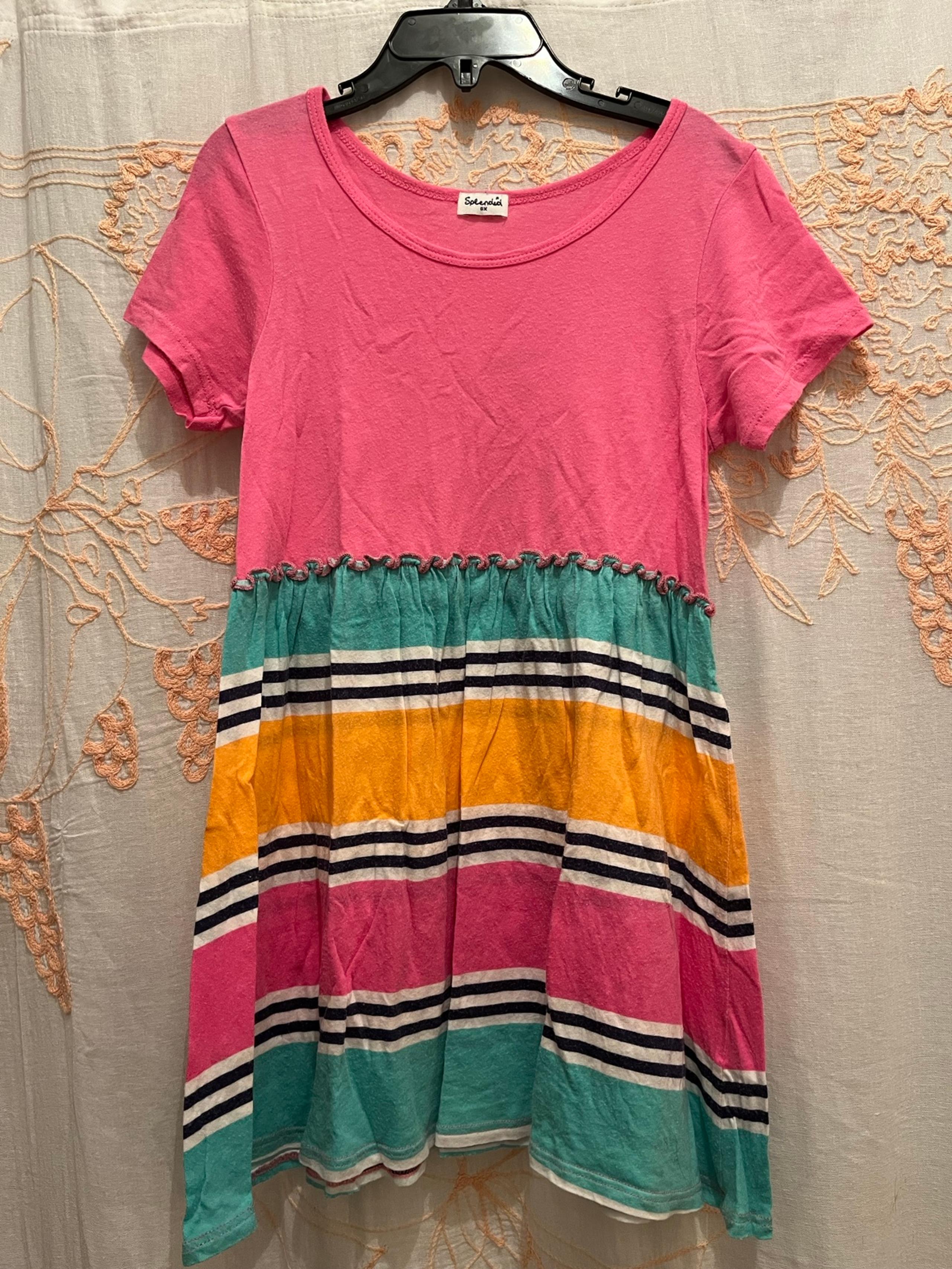 Splendid Girls cotton dress pink top, stripe skirt Size 6-6X