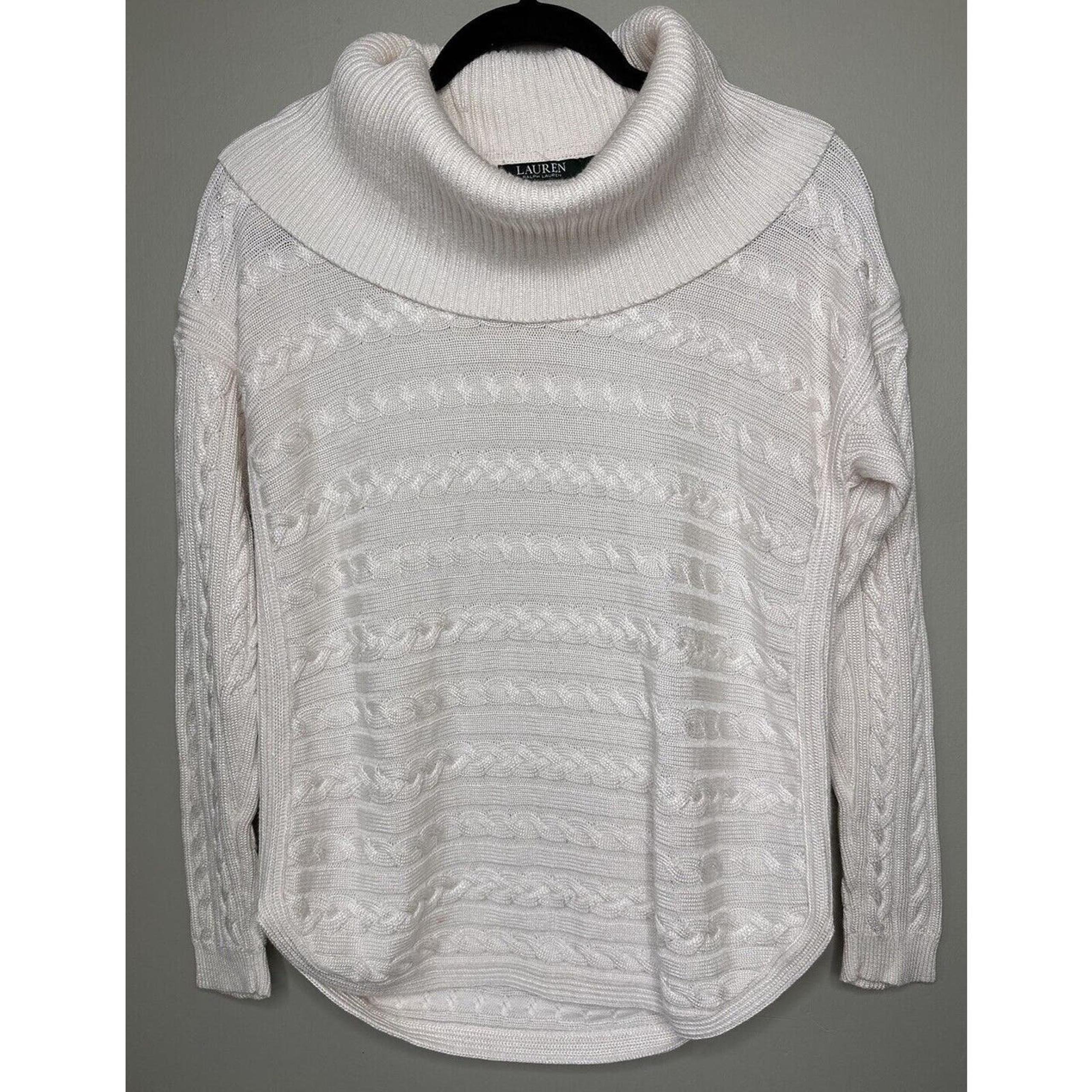 Lauren Ralph Lauren Sweater Medium Cream Cowl Neck Long Sleeve *Flaw