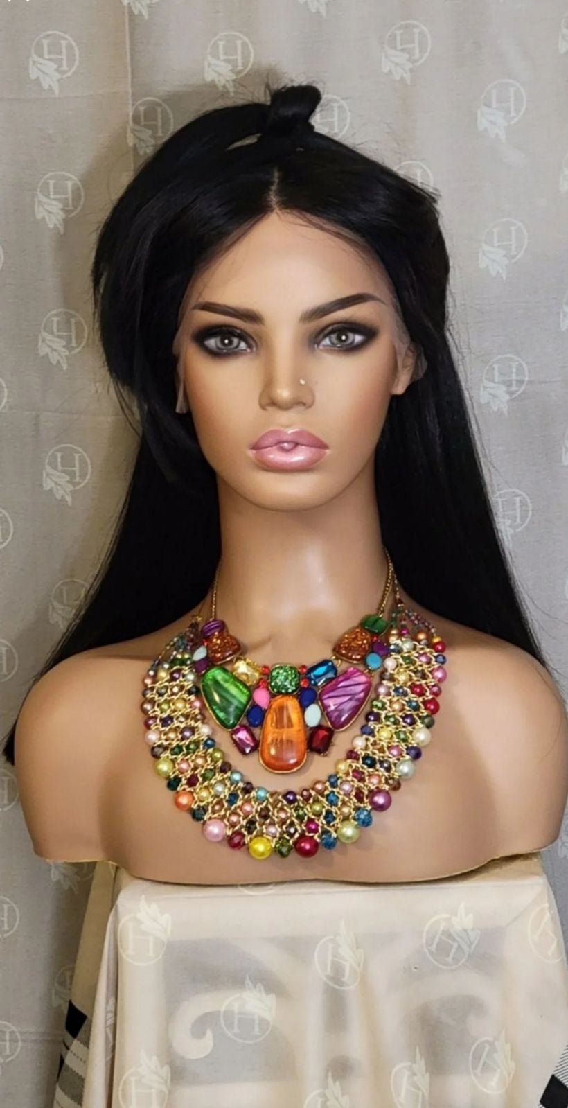 Simple black straight h.d lace wig