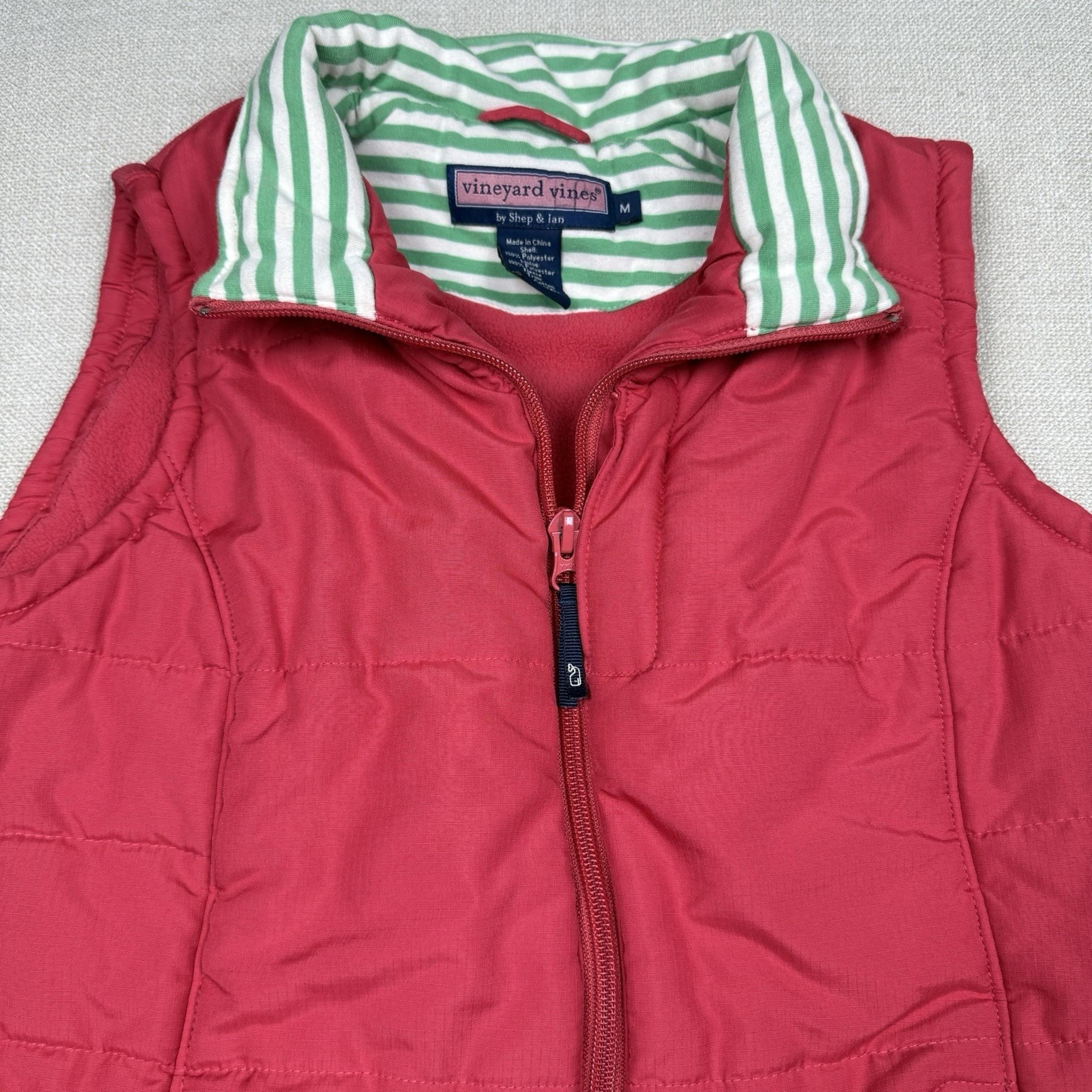 Vineyard Vines Shep Ian Red Puff Vest Fleece Lining Logo Womens Size Medium