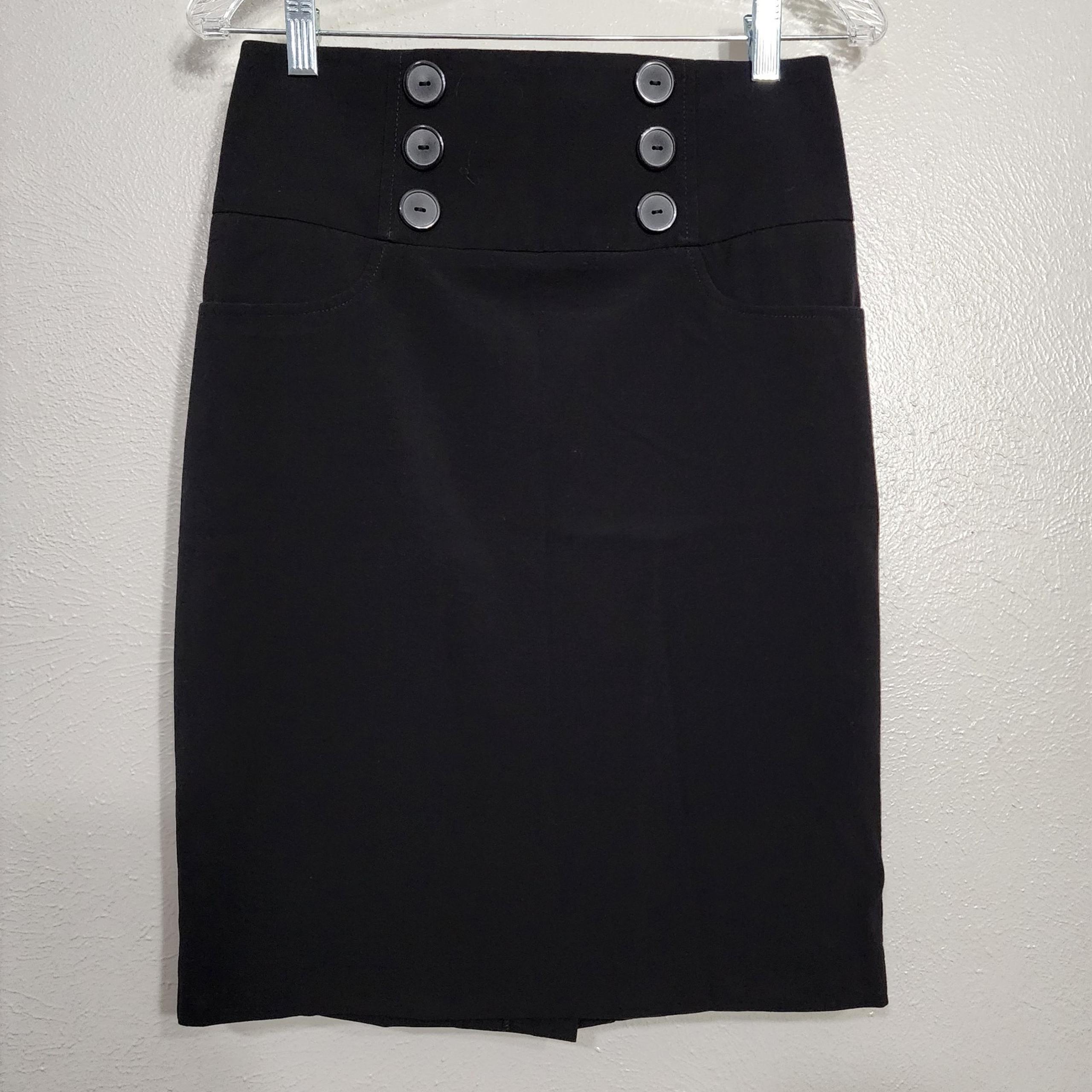 BCX Skirt Juniors Size 7 Button Accents Stretch Pencil Skirt Black