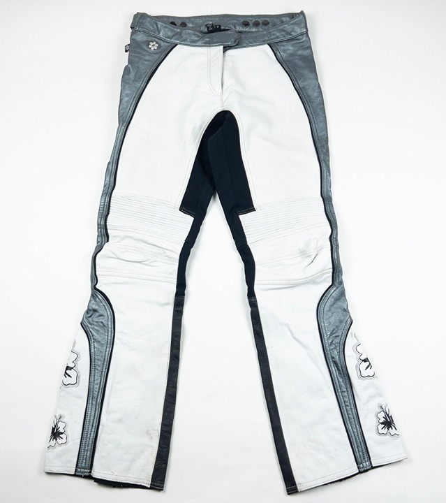 Rocket Girl Leather Motorcycle Pants Women's Small Y2K Joe Floral White Silver