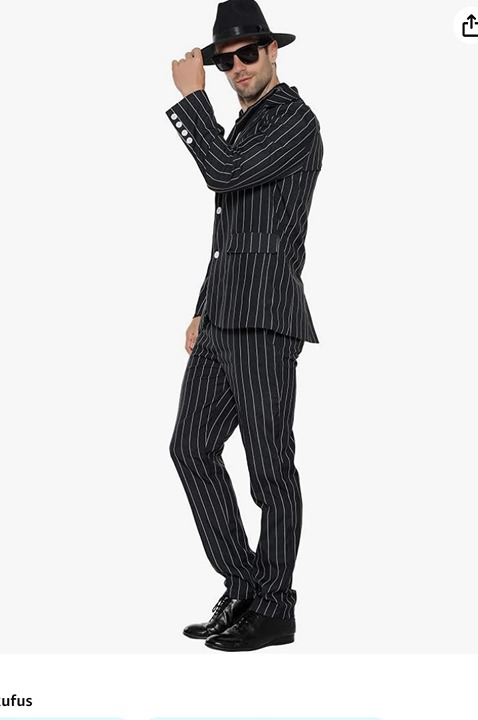 Men's 1920s Gangster Costume Pin Stripe Suit, Jacket Pants Shirt Front SZ XL