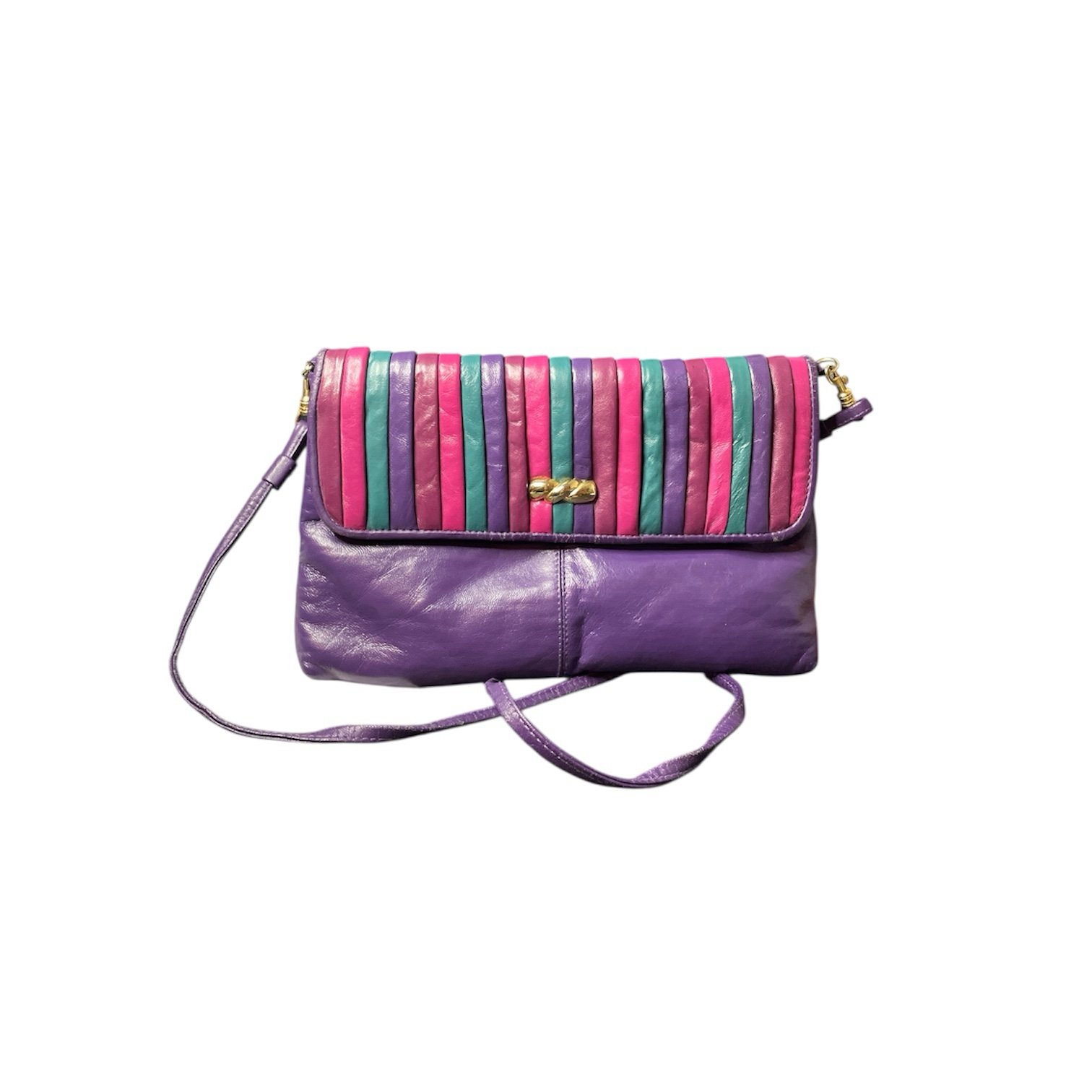 1980s Vintage Purple/Pink/Teal Purse/Clutch Snap Closure