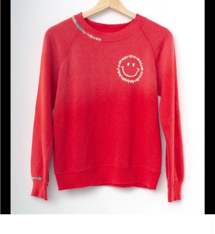 ISTOLEMYBOYFRIENDSSWEATSHIRT Happy Face Rainbow Sweatshirt - Red