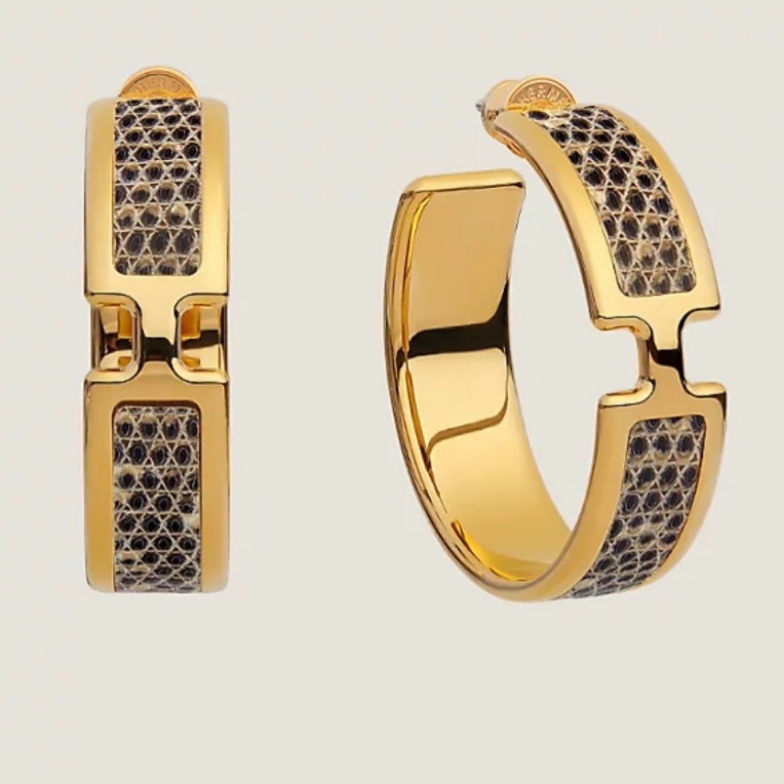 Hermes Olympe Earrings Natura Lizard RARE! BNIB Ombre