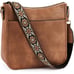 Womens Brown Crossbody Bag Vegan Leather Handbag Wide Shoulder Strap NEW