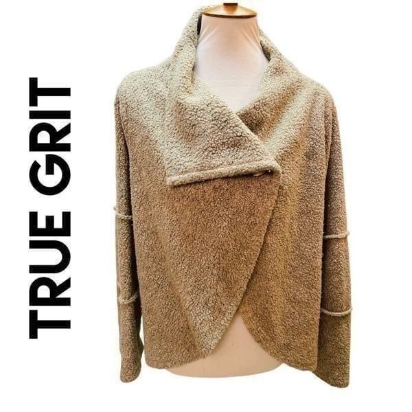 True Grit Dried Goods Faux Sherpa Beige Women’s Cardigan Jacket/Wrap Size XL