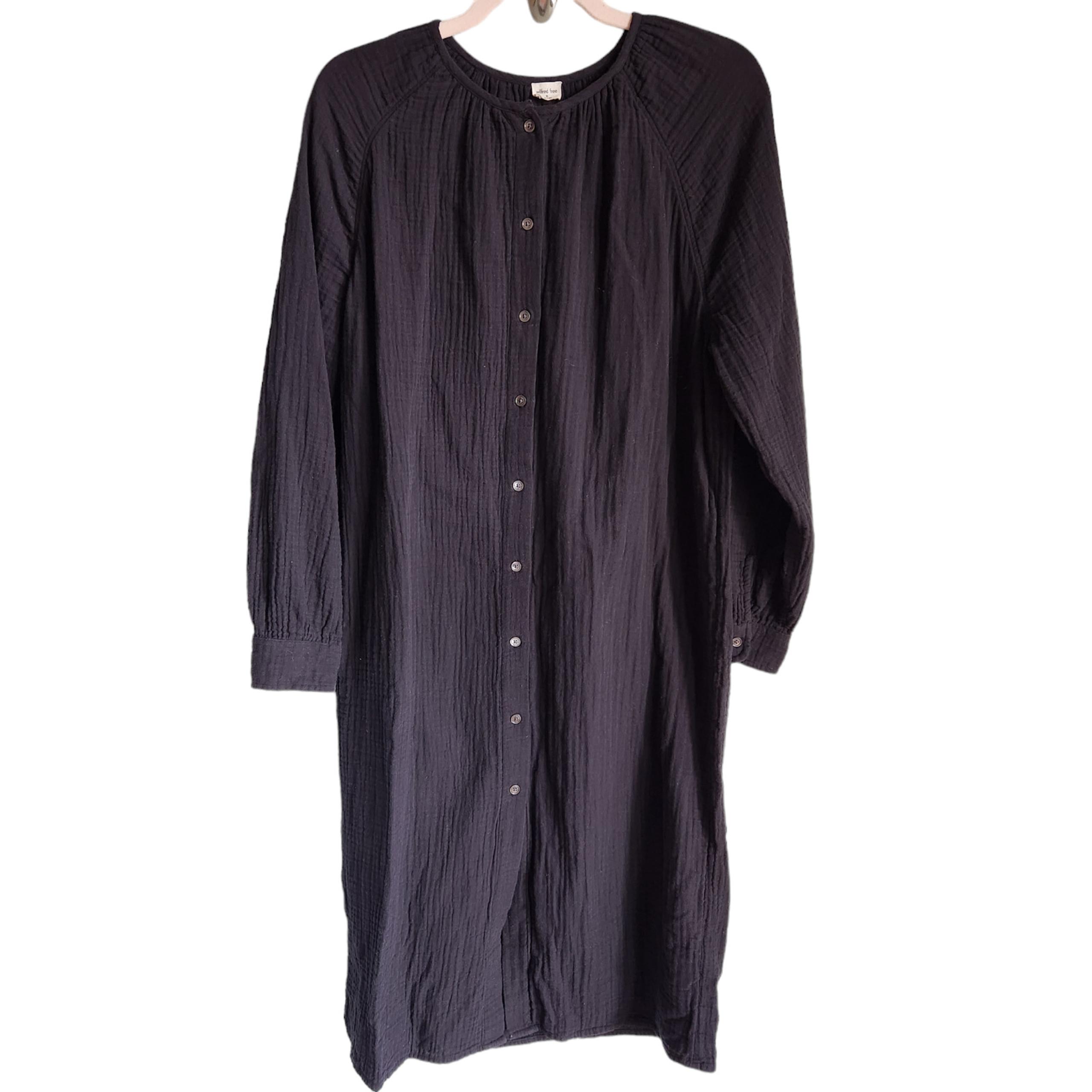 Artizia Wilfred Dress XS Black Button Front Midi Women's Long Sleeve Gauze