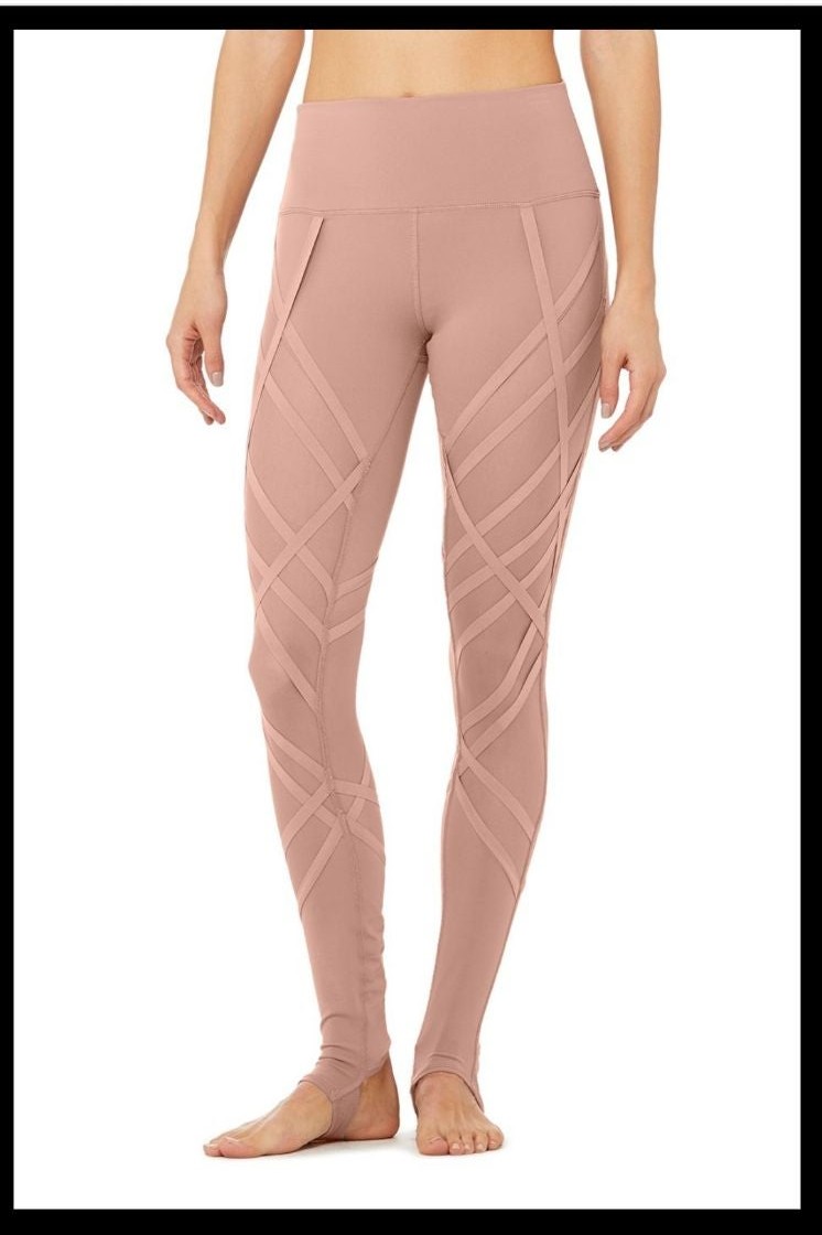Alo yoga wrapped high waisted mesh cage drippy leggings mauve smoky quartz