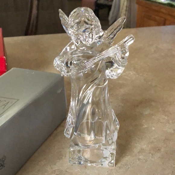 Mikasa Crystal Angel Mandolin Statue Figurine Mikasa Solid Crystal