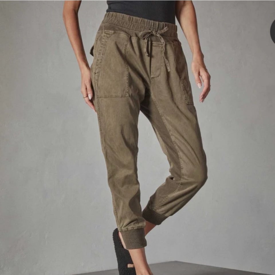 JAMES PERSE Pants Women’s Mixed Media Trimmed Lyocell Linen Track Green Size S