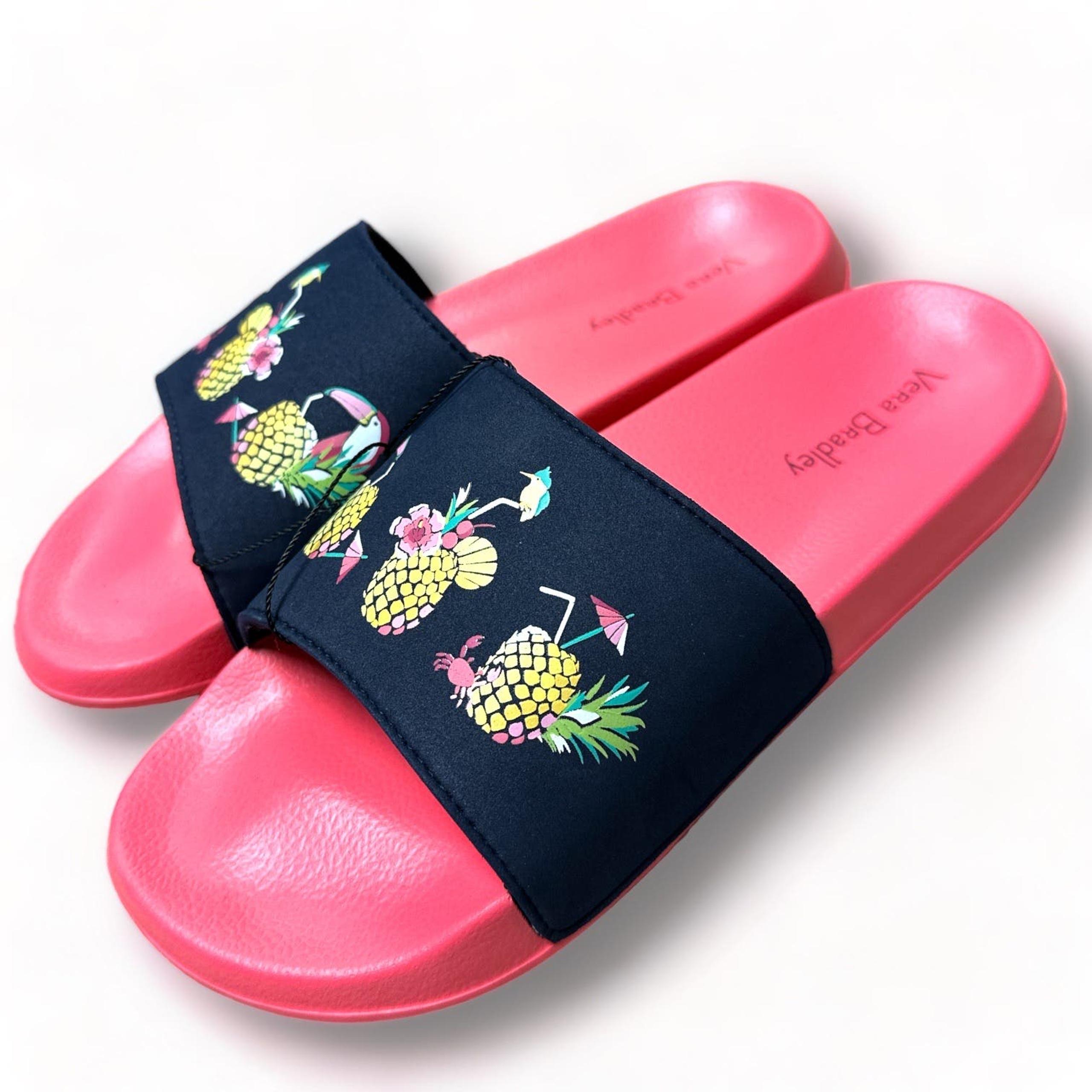 Vera Bradley Beach Slides Sandals Pineapple Toucan Party Lounge Womens Small 5-6