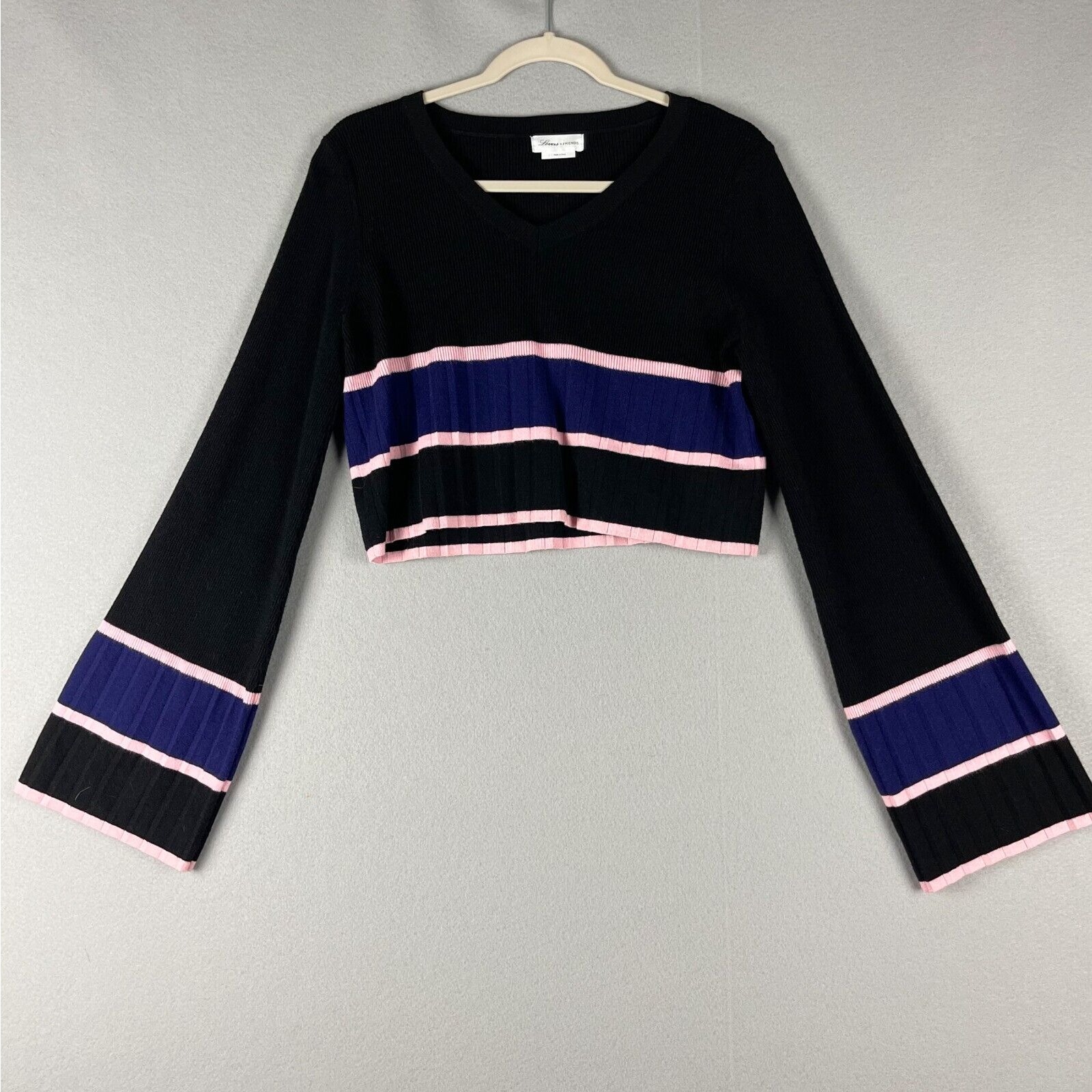 Revolve Lovers and Friends Team Cropped Sweater Womens Large Ribbed Flare Sleeve