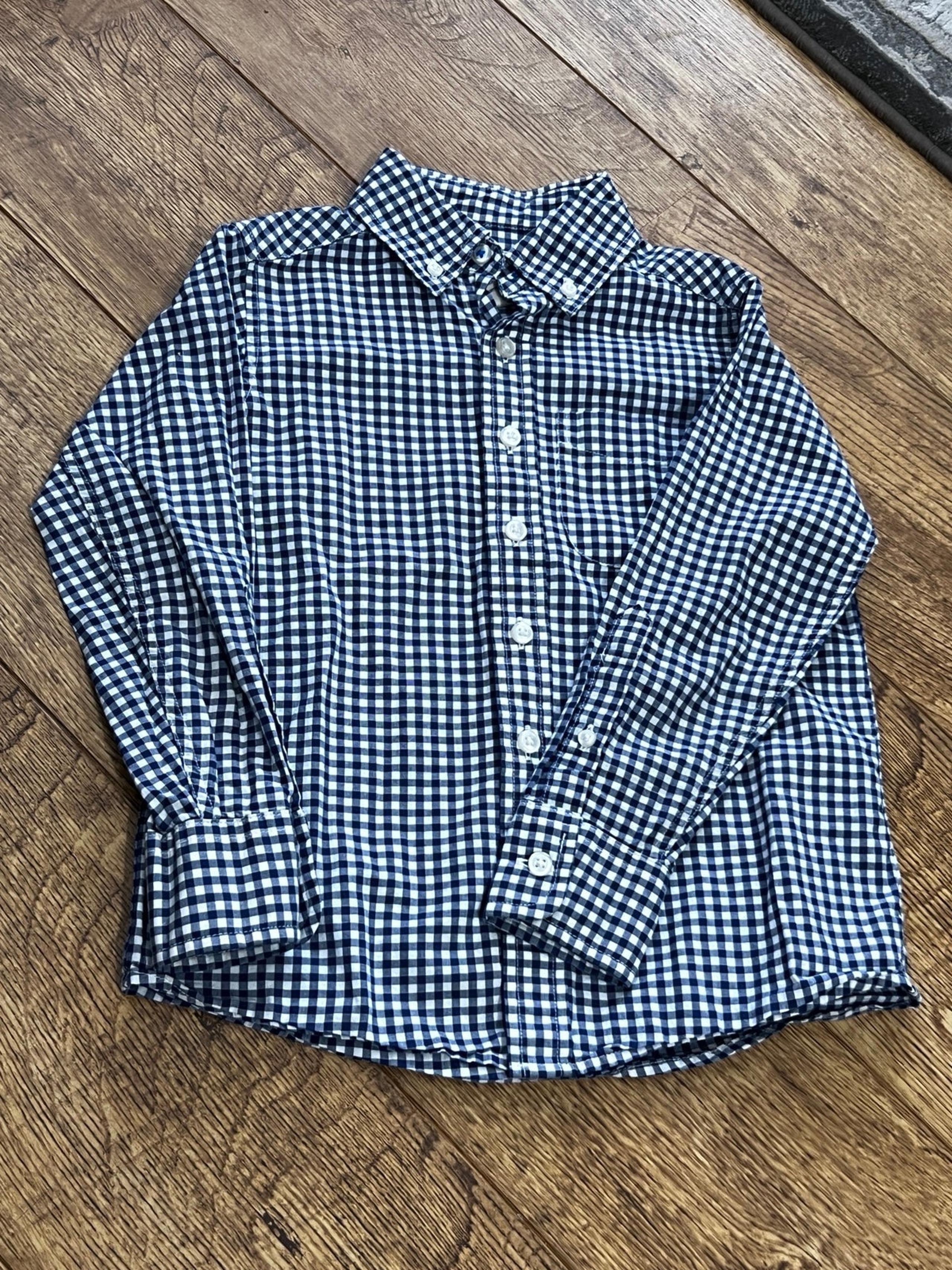 Lands End Boys Button Down Shirt blue and white checkered poplin size small 4