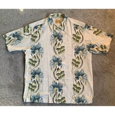 Tommy Bahama Mens Hawaiian Silk Cream Floral Shirt Large Summer Cruise