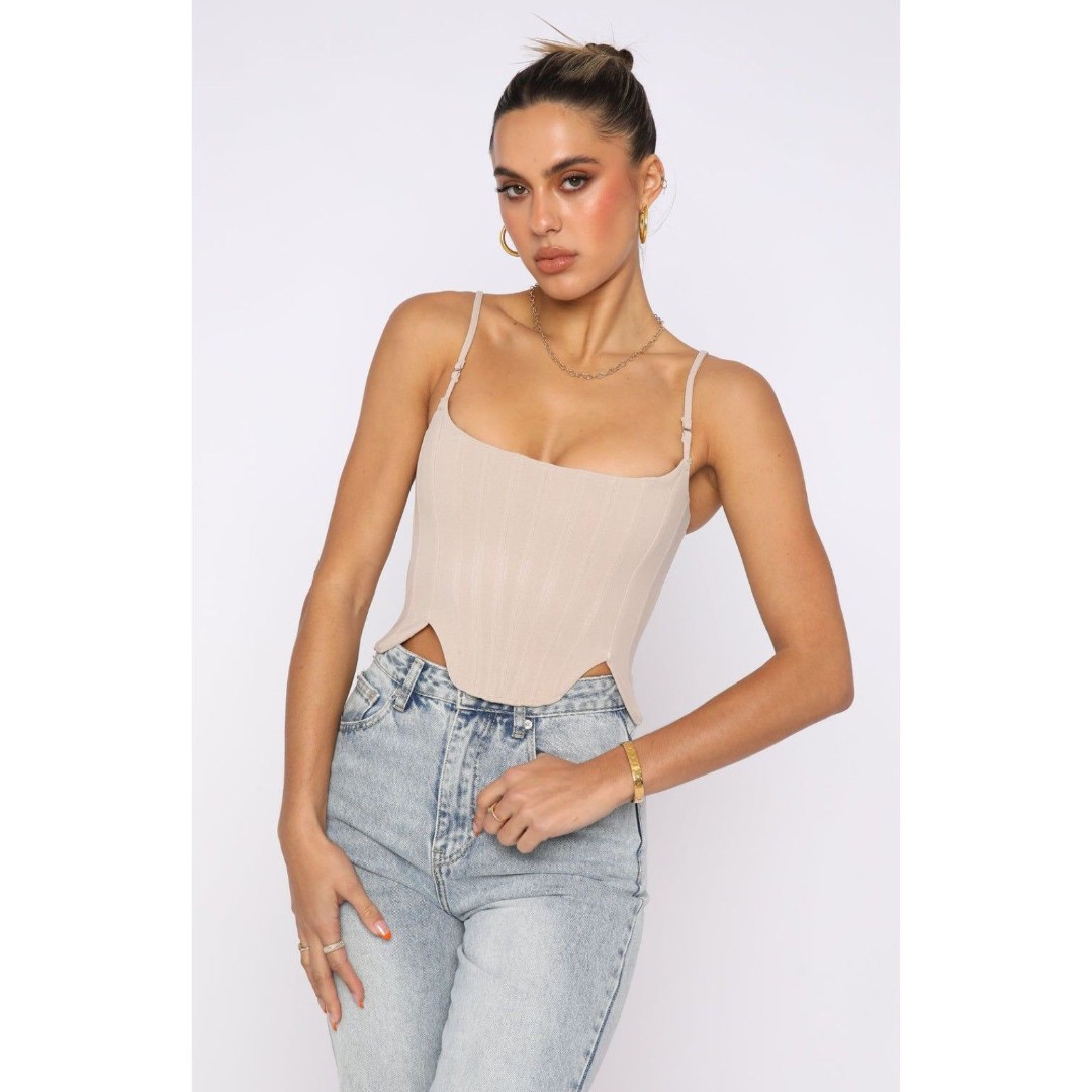 NWT White Fox Boutique Living Large Bustier Beige, Size M