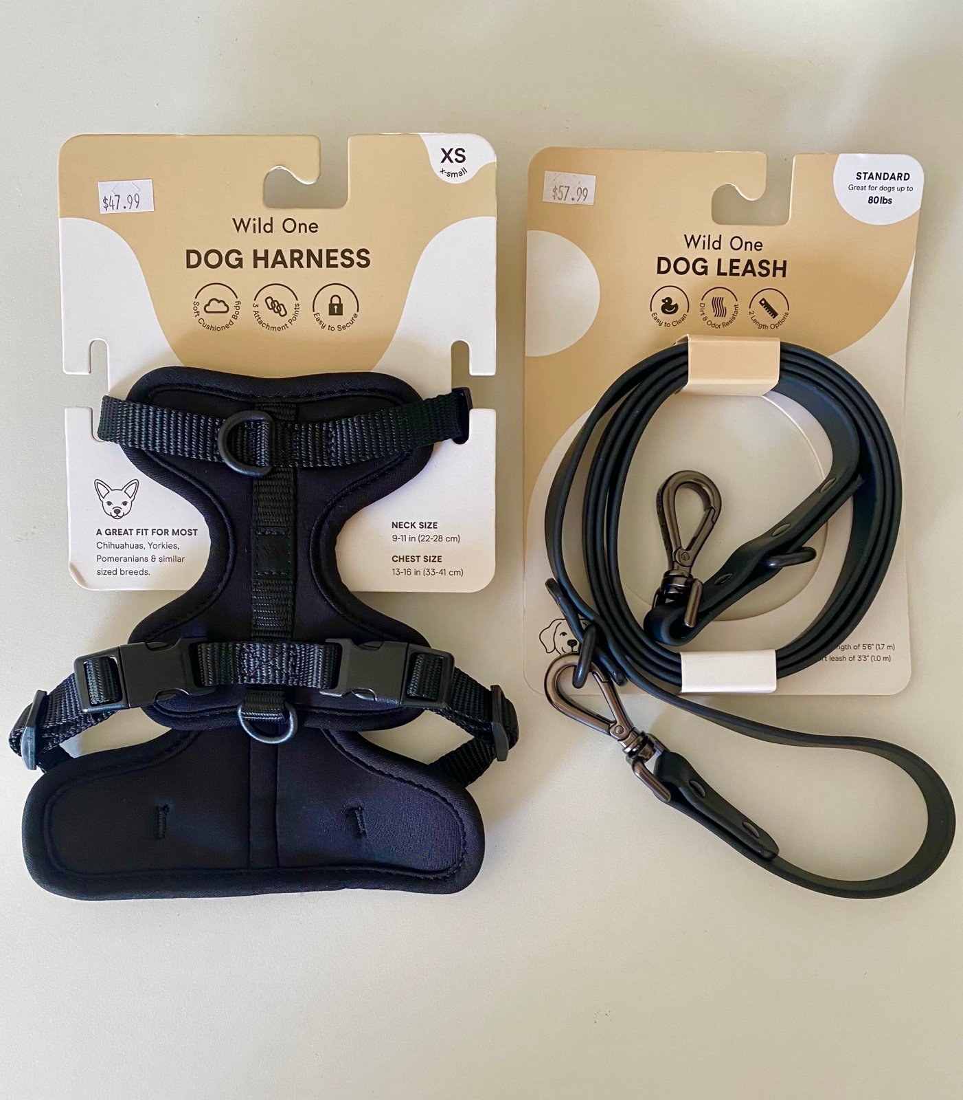 Wild One Black Dog Harness and Dog Leash Bundle New
