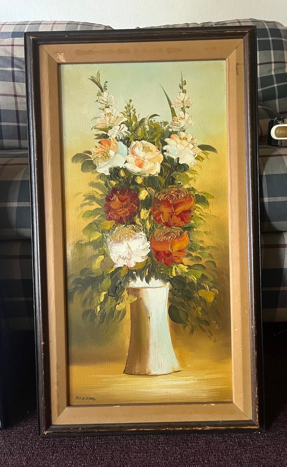 Original mcm floral oil painting still life signed