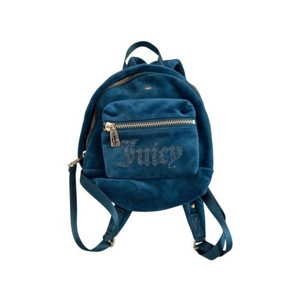 VTG Y2K Juicy Couture Blue Velvet Velour Embellished Rhinestrone Mini Backpack