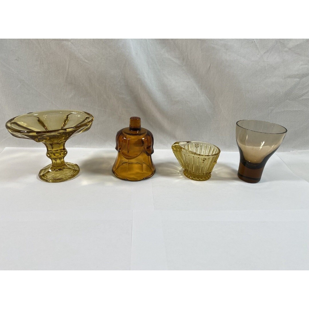 Lot of 4 Vintage Amber Glass Gold Brown Color Candle Cup Nut Dish Ashtray