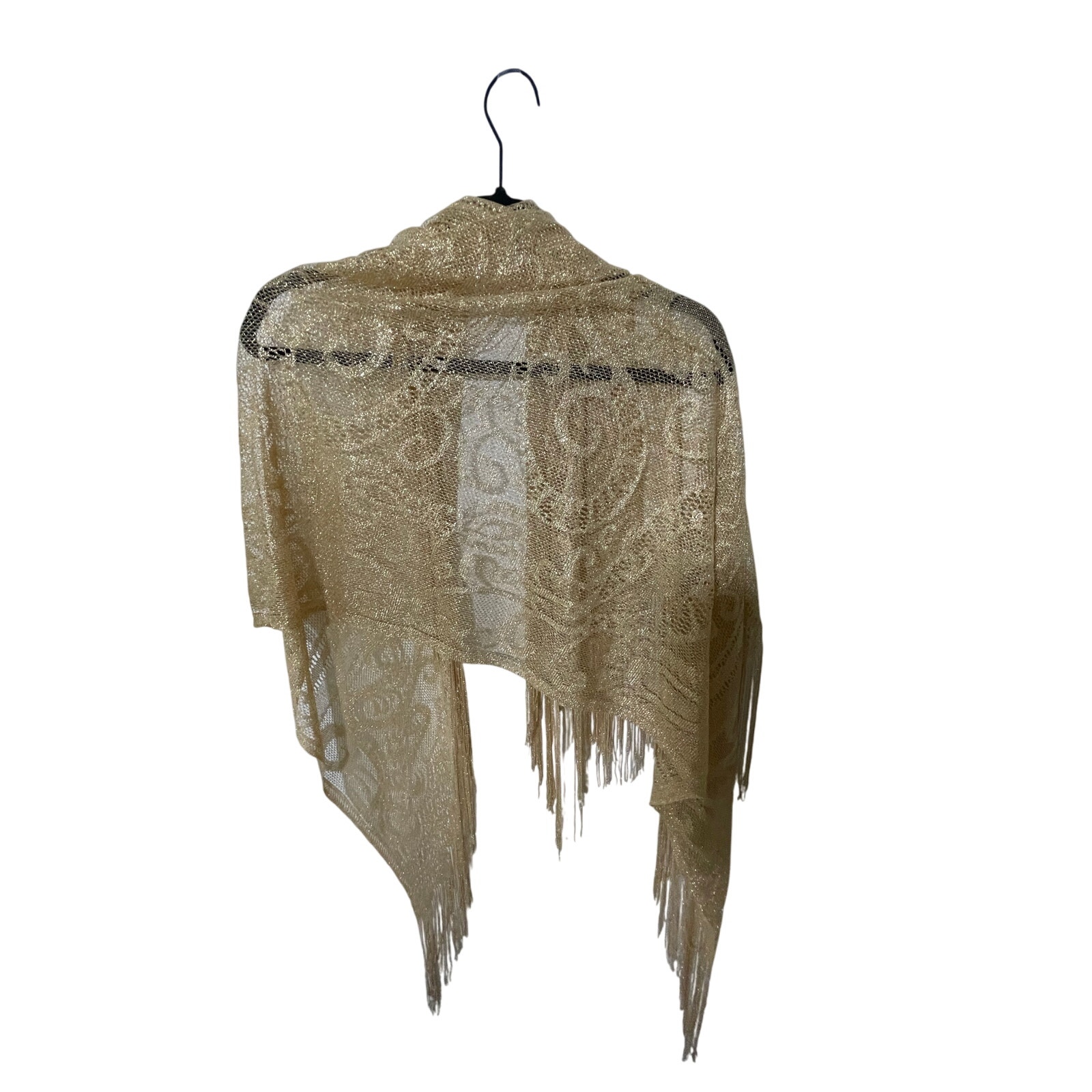 Vintage Golf Western Rodeo Rave Floral Lace Triangle Wrap Scarf with Long Fringe