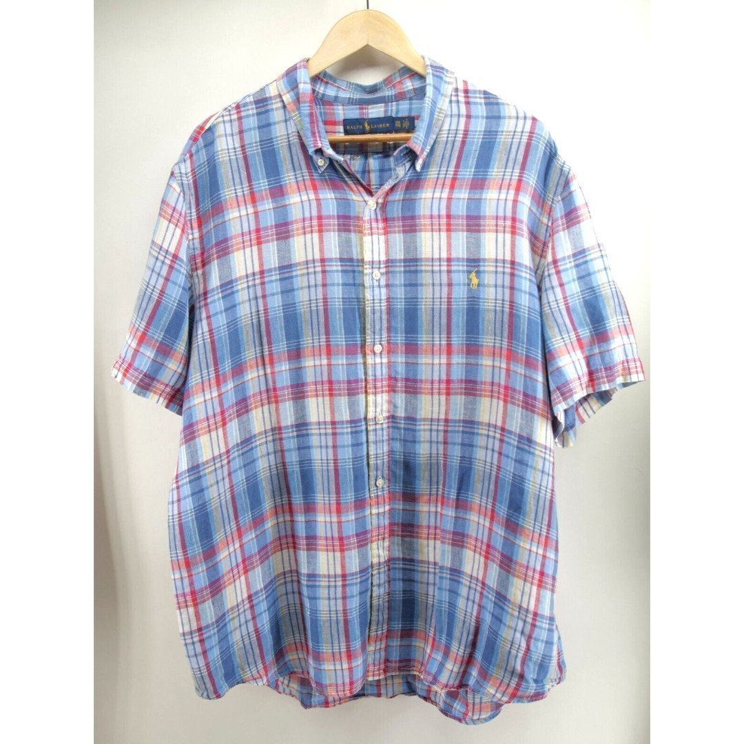 Ralph Lauren Custom Fit Linen Short Sleeve Button Down Shirt Men's XXL TTG
