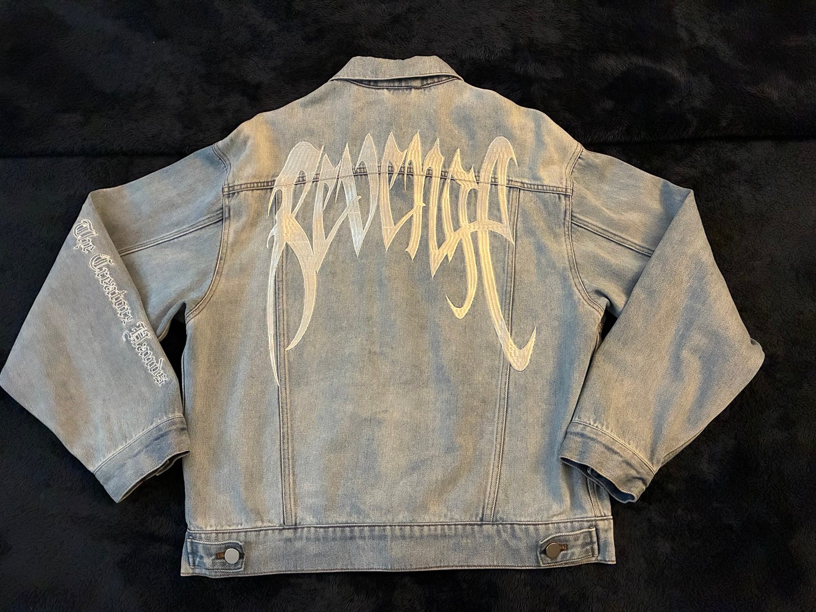 Revenge Embroidered Denim Jacket Size Medium Mens